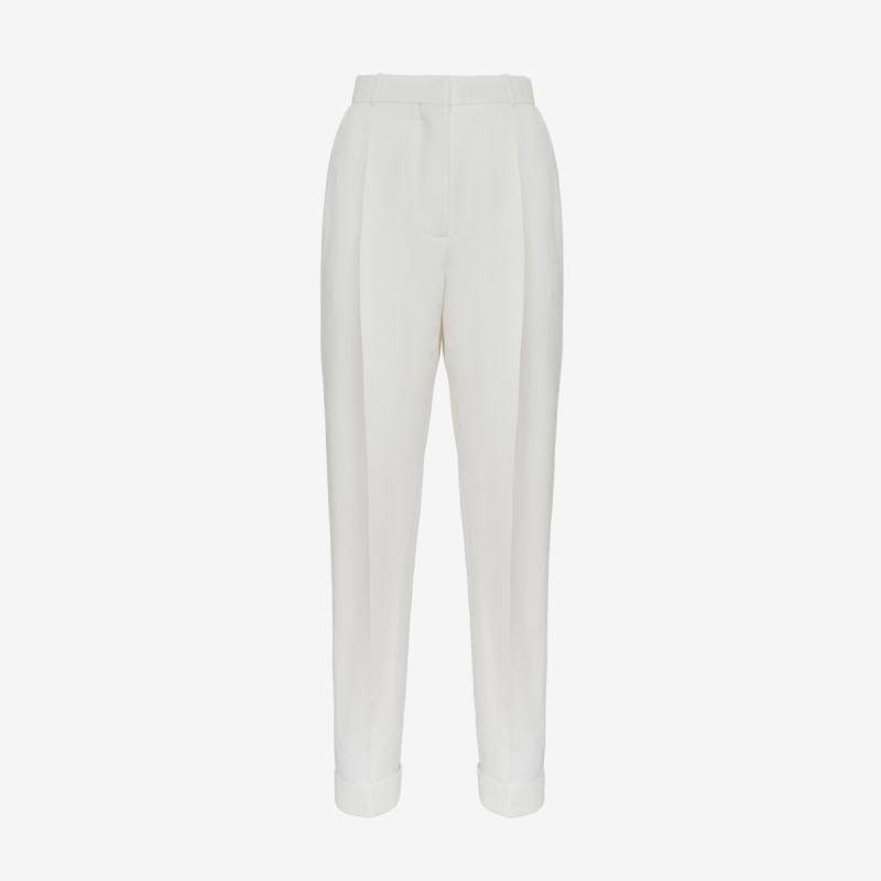 Alexander McQueen Women's White Slim Peg Trousers - 14 (Viscose)